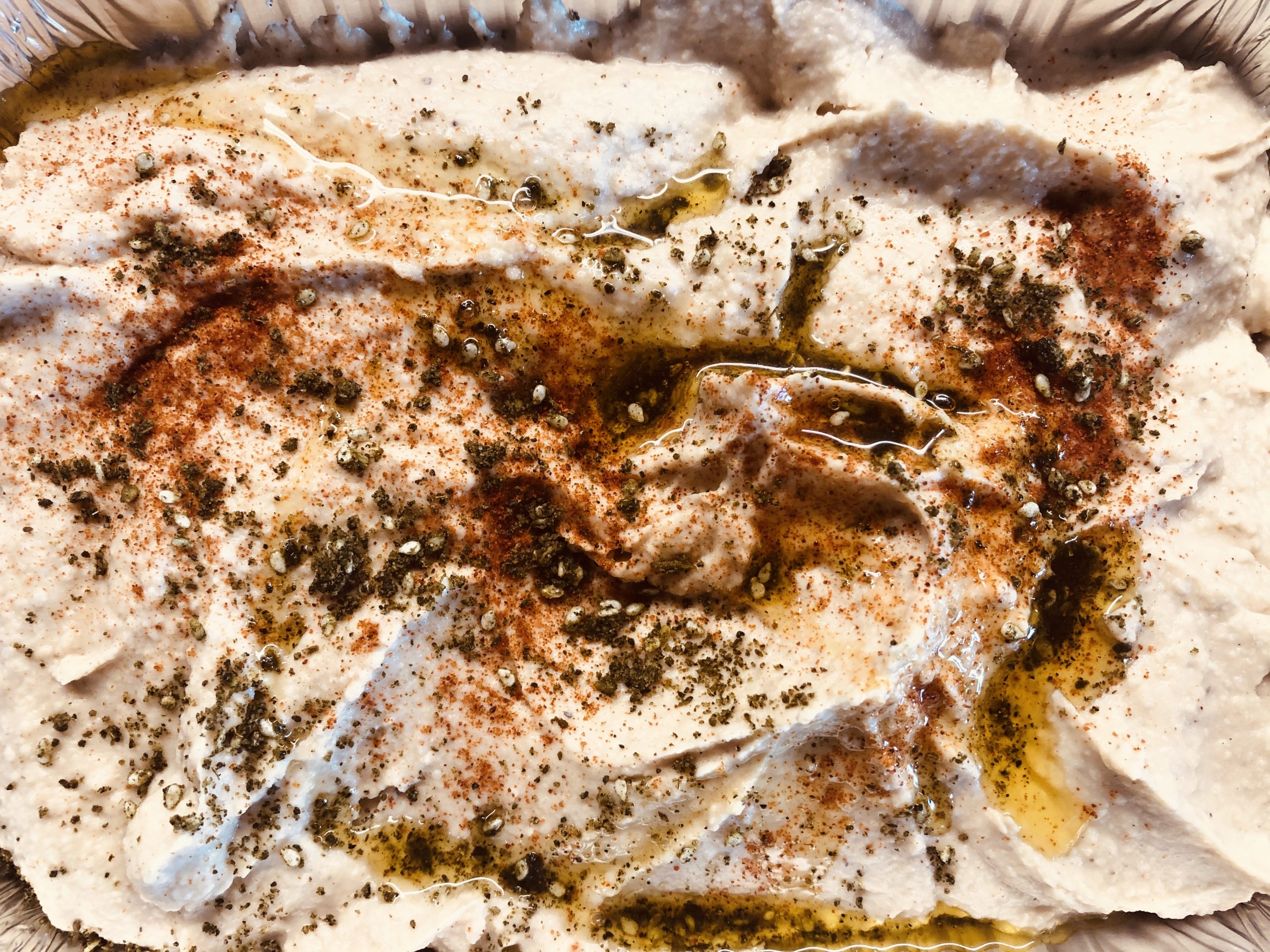hummus with olive oil, paprika and za'atar