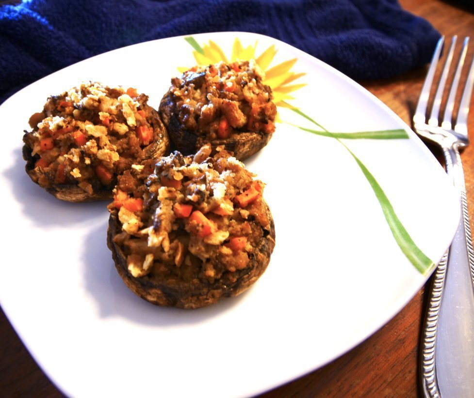 Stuffed Mushroom on a plate with a fork by the Rebbetzin Unplugged